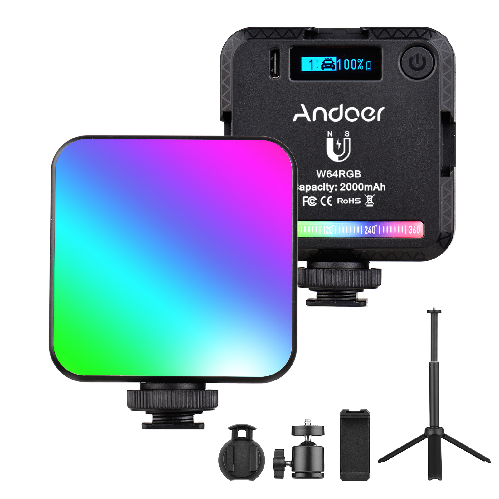 Andoer W64RGB LED  Ʈ ŰƮ ȭ ȸ  C..